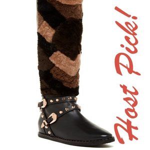 Ivy Kirzhner New Luxe TALL Hidden Wedge Stud Leather & Shearling Boot BLACK 🎉HP